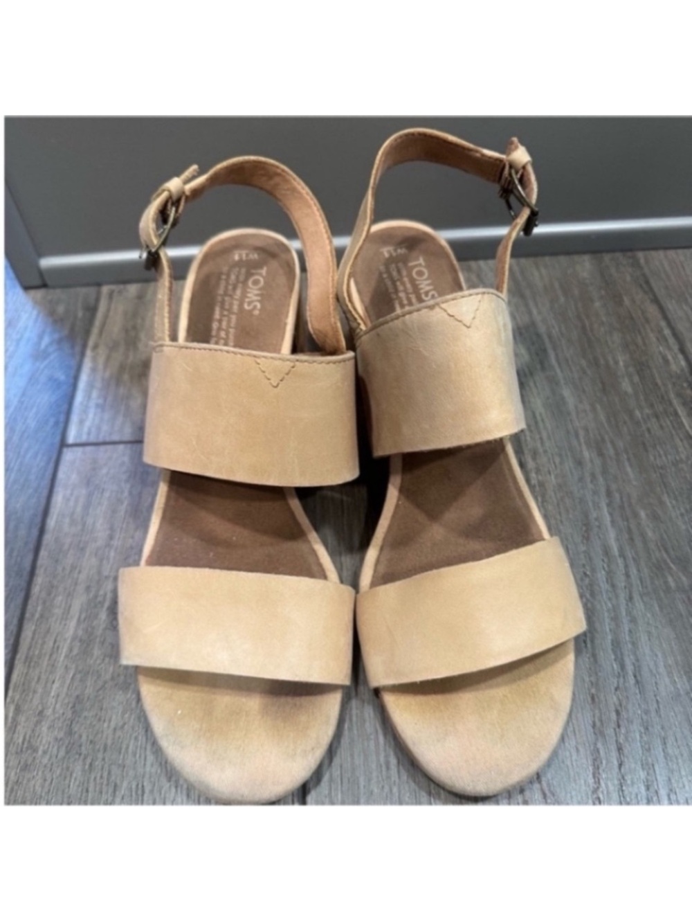 TOMS Women's Tan Two-Strap Ankle Buckle Sandals Size 11